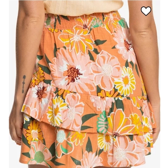 Roxy Cosmic Glow Again Floral Coquette Girl Ruffle Trim Tiered Casual Mini - Picture 3 of 8